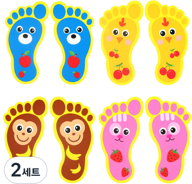 유니아트 동물 발바닥 스티커 4종 x 10족 세트, 곰, 꼬꼬닭, 원숭이, 고양이, 2세트