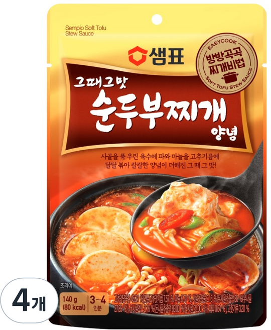 샘표 그 때 그 맛 순두부찌개 양념, 140g, 4개