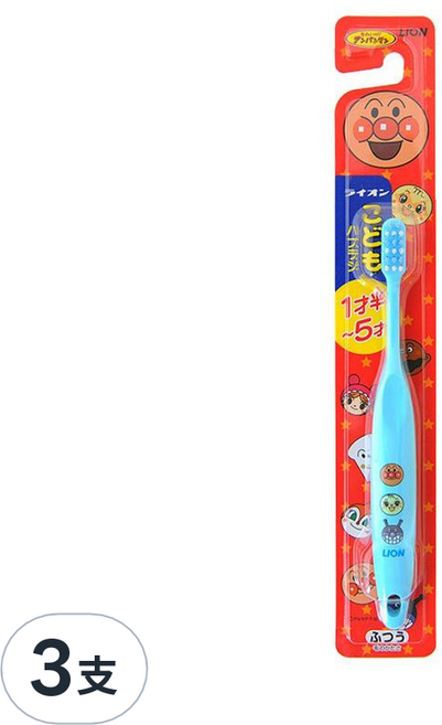 LION 獅王 兒童牙刷 麵包超人, 顏色隨機, 1入, 3支