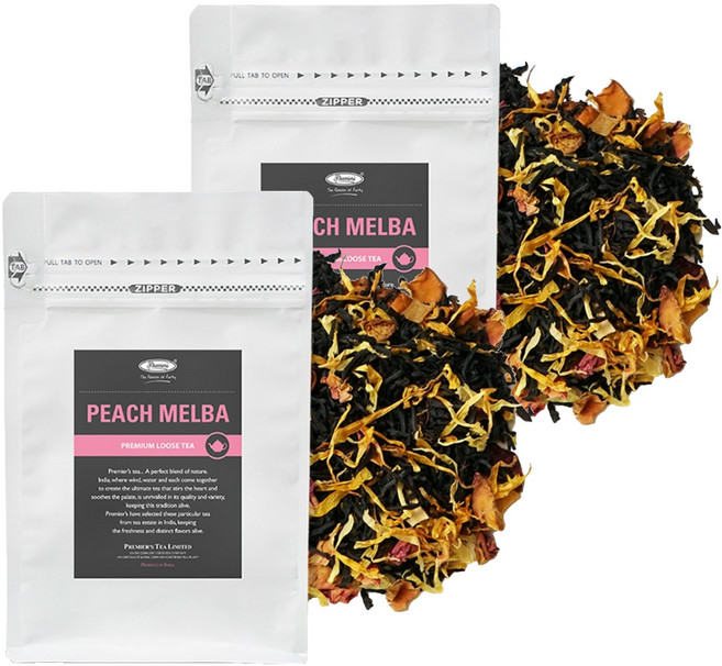 프리미어스티 루즈티 파우치 피치 멜바 홍차, 100g, 1개입, 2개