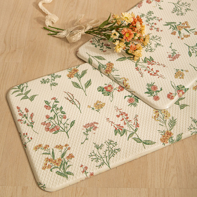 데코뷰 플라워 양면쿠션 주방매트, 혼합색상, 1개