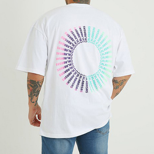 파이브라지 남성용 통기성 빅사이즈 오버핏 칼라바사스 컬러 레터링나염 반팔 티셔츠