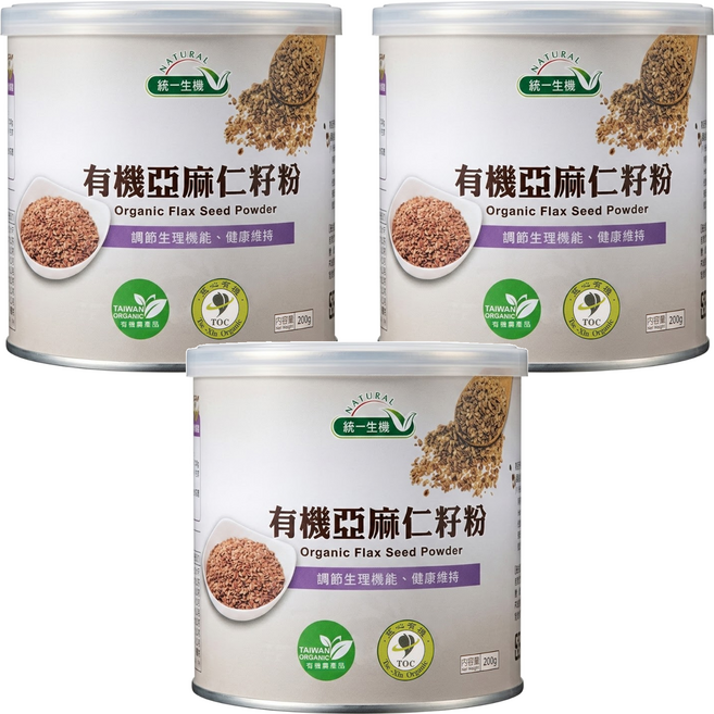 統一生機 有機亞麻仁籽粉, 200g, 3罐