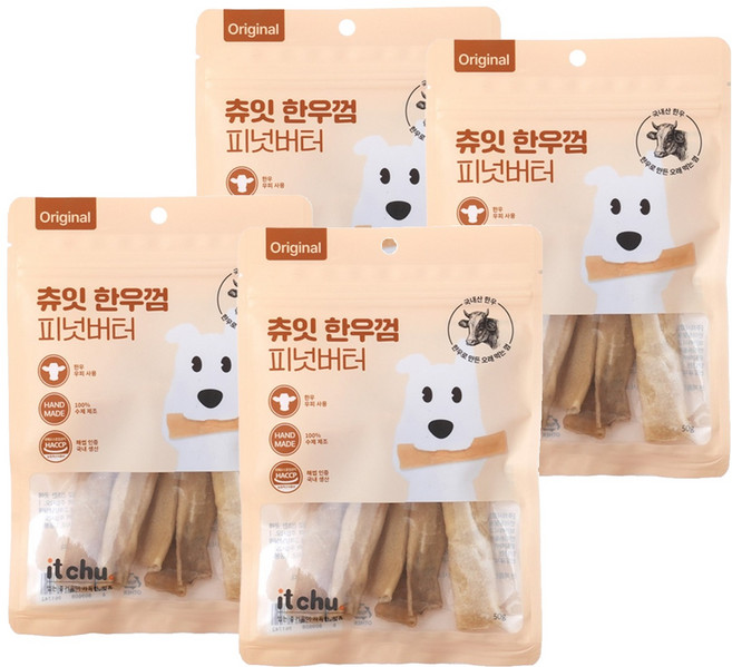 츄잇 한우 가죽껌, 피넛버터, 50g, 4개