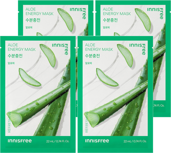 INNISFREE 台灣公司貨 我的真萃能量面膜 蘆薈款 22ml, 1片, 4包