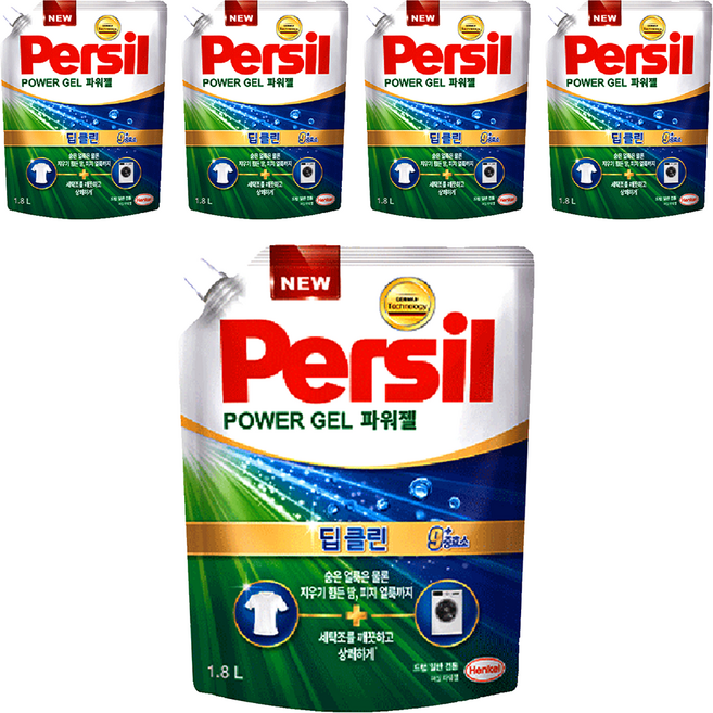 Persil 寶瀅 韓國原裝進口 Power Gel Plus 9重酵素強效淨垢洗衣凝露補充包, 5包, 1.8L