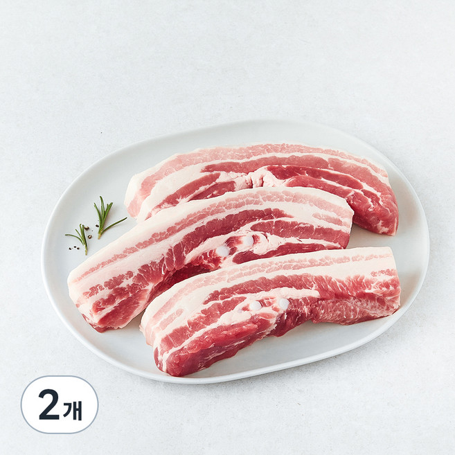 보리 먹인 돼지 캐나다산 삼겹살 에어프라이어용 (냉장), 1kg, 2개