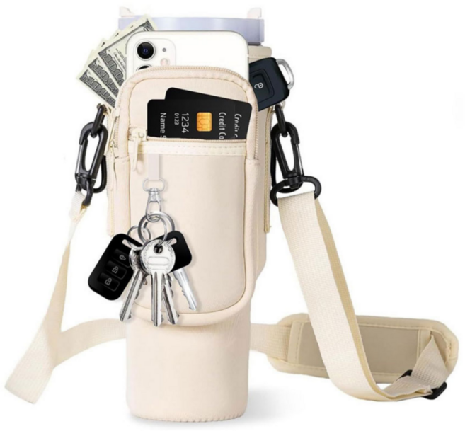 유티 스탠리 텀블러 키링걸이 가방 + 줄 세트, 베이지, 1세트