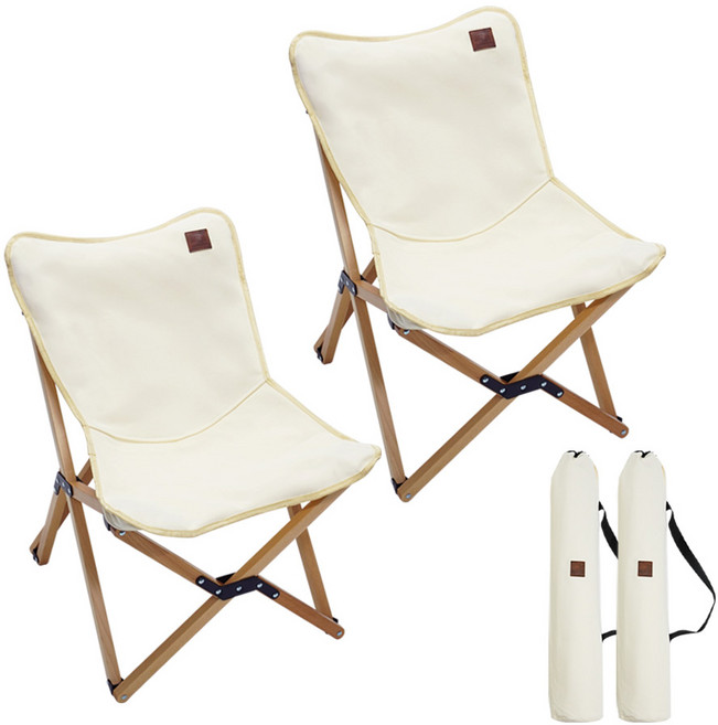 아이두젠 마일드 우드 접이식 캠핑 체어 세트, 아이보리, 2개