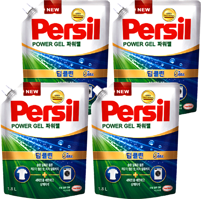 Persil 寶瀅 韓國原裝進口 Power Gel Plus 9重酵素強效淨垢洗衣凝露補充包, 4包, 1.8L