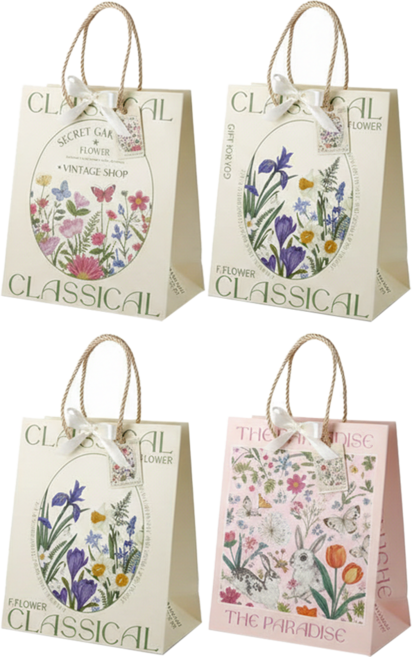 indi.k 植物花卉緞帶購物袋, 多色, 4個