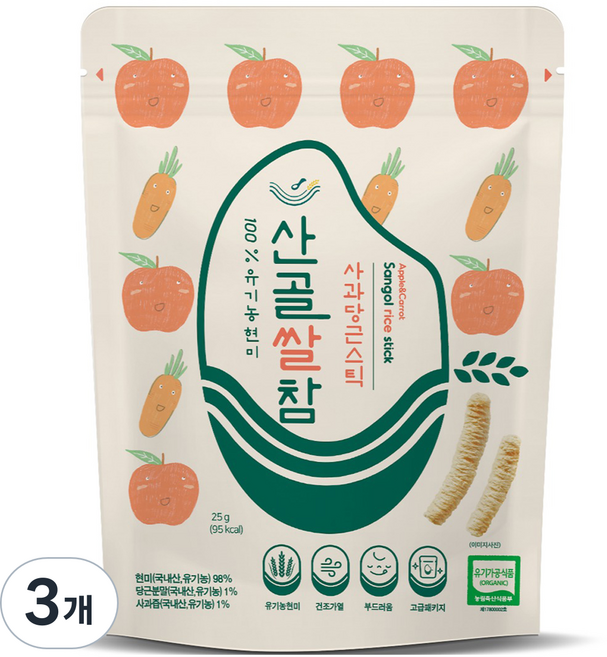 에코맘의산골이유식 산골쌀참, 혼합맛(사과/당근), 25g, 3개