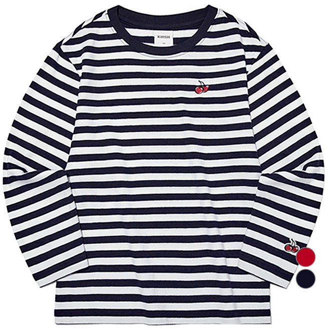 키르시 아동용 스몰 체리 스트라이프 롱슬리브 면 티셔츠