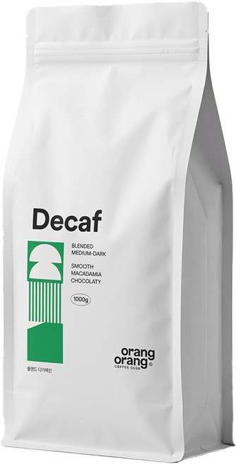 오랑오랑 블렌드 디카페인 커피원두, 1kg, 1개, 홀빈(분쇄안함)