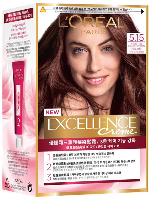 L'OREAL PARiS 巴黎萊雅 台灣公司貨 優媚霜三重護髮染髮霜 Excellence Creme, 5.15 巧克力棕, 1盒