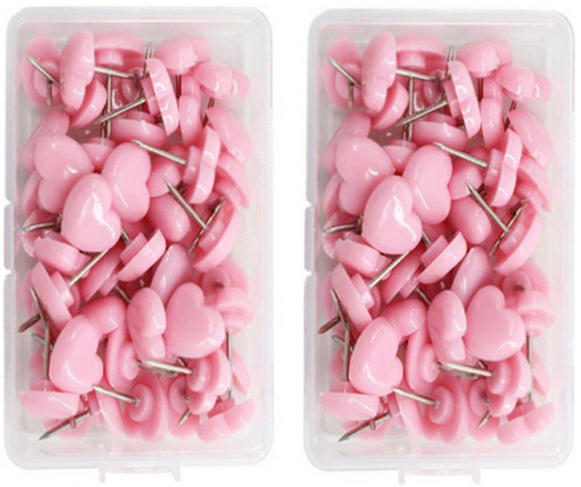 문구담 귀여운 하트모양 압정 세트 핑크, 50개입, 2세트