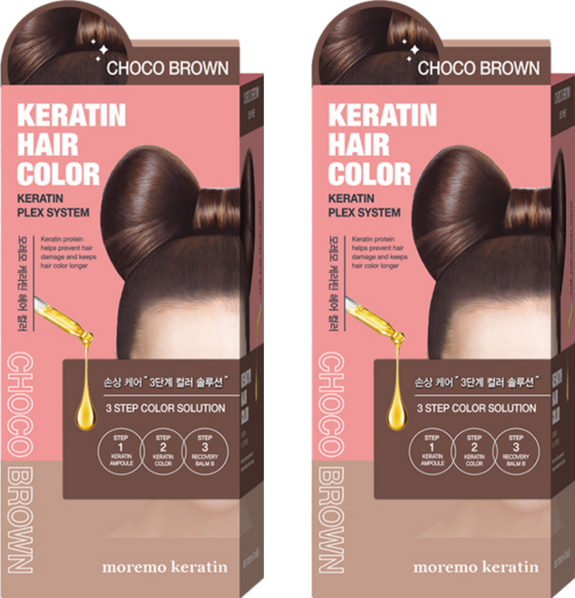 모레모 케라틴 헤어 컬러 염모제, 초코브라운, 2개