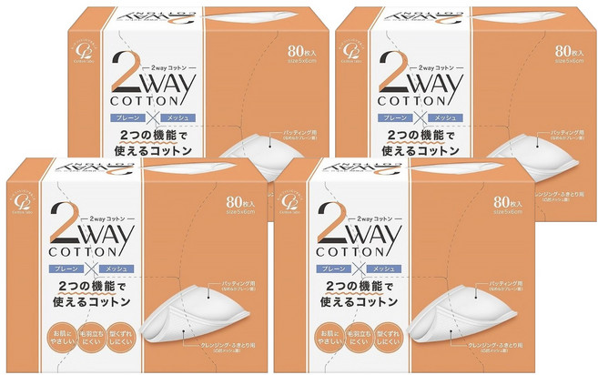 cotton labo 2way 兩用淨顏化妝棉, 80片, 4盒