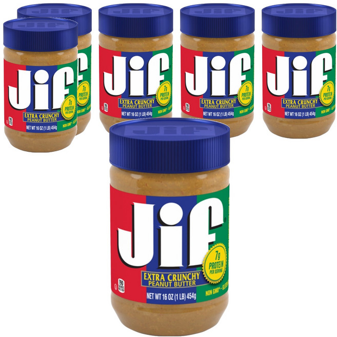 Jif 美味顆粒花生醬, 454g, 6罐