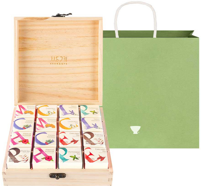 쌍계명차 큐브 우드 선물세트, 16p + 쇼핑백, 1세트