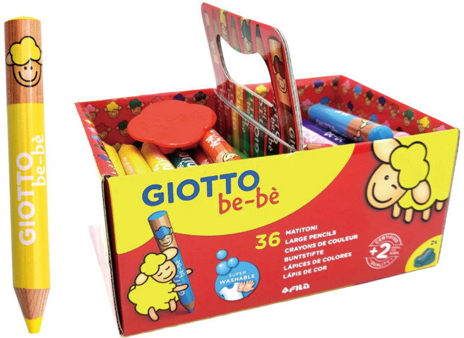 GIOTTO be-be寶寶木質蠟筆手提組 安全無毒可水洗 附贈削筆器, 12色, 36支