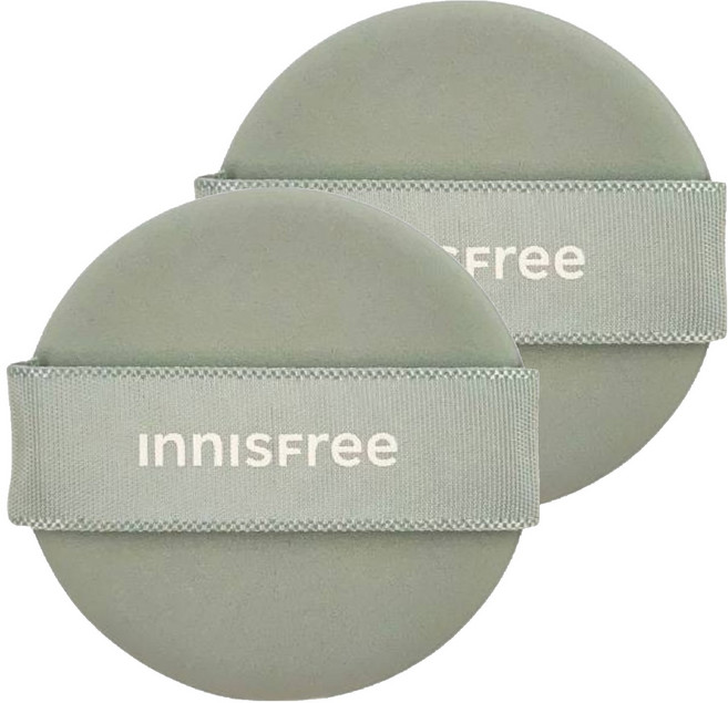 INNISFREE 台灣公司貨 無油無慮零毛孔控油氣墊粉撲, 綠色 + 米色, 2個