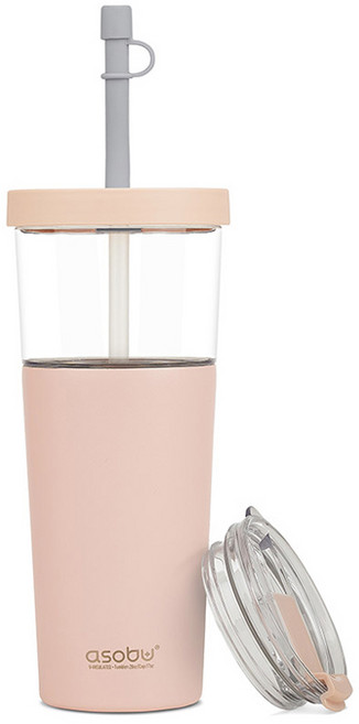 아소부 보온보냉 빨대 텀블러 앤 스테인리스컵 2IN1 마리나, 핑크, 845ml, 1개