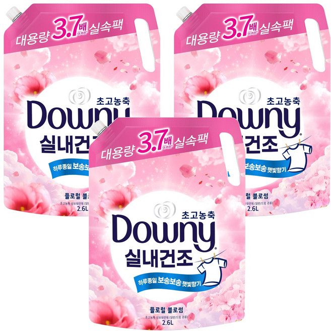 다우니 실내건조 초고농축 섬유유연제 플로럴 블로썸 리필, 2.6L, 3개
