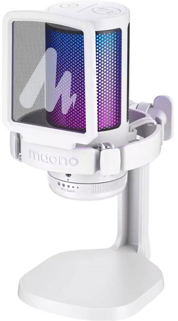 마오노 원터치 노이즈캔슬링 USB 콘덴서 방송용 녹음용 게이밍 마이크, 화이트, DGM20, 화이트