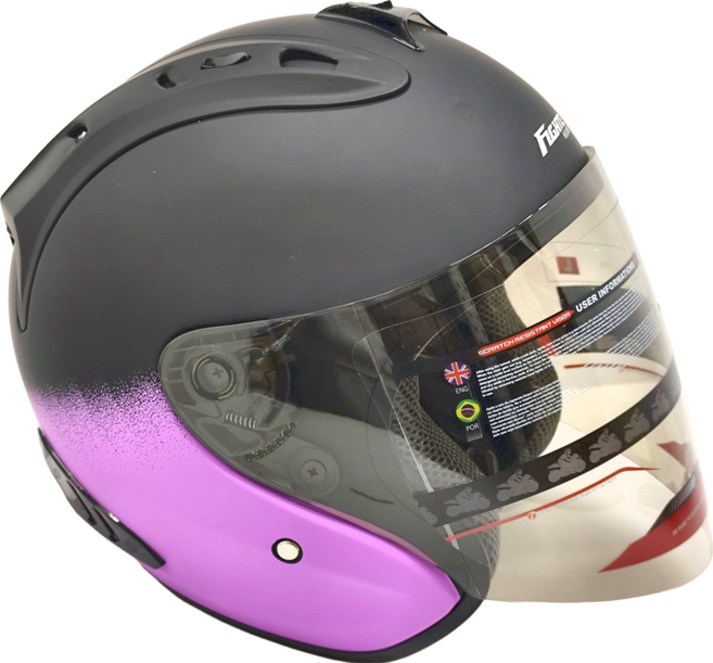 FIGHTER HELMET R3A6 露臉式安全帽 含一層護目鏡, 消光黑/紫水仙, 1個