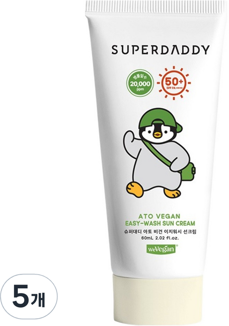 슈퍼대디 아토비건 이지워시 선크림 SPF50+ PA++++, 60ml, 5개