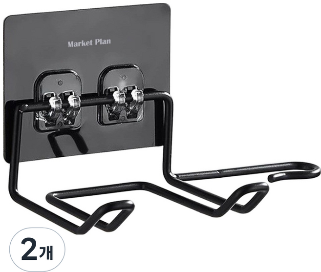 마켓플랜 코드 스텐 무타공 드라이기 거치대, 블랙, 2개