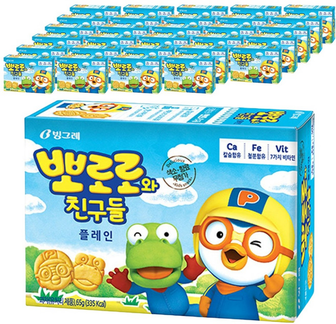 빙그레 뽀로로와 친구들 비스켓 플레인, 65g, 30개