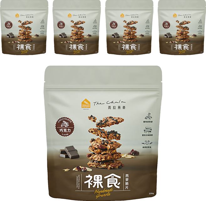 The Chala 蕎拉燕麥 裸食燕麥脆片 巧克力, 230g, 5包