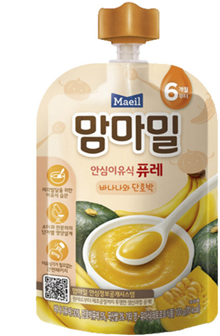 맘마밀 안심 이유식 퓨레 6개월부터, 100g, 1개, 바나나단호박