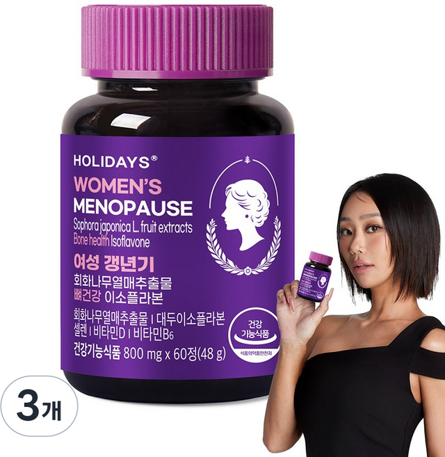 홀리데이즈 여성 갱년기 회화나무열매추출물 뼈건강 이소플라본, 60정, 3개