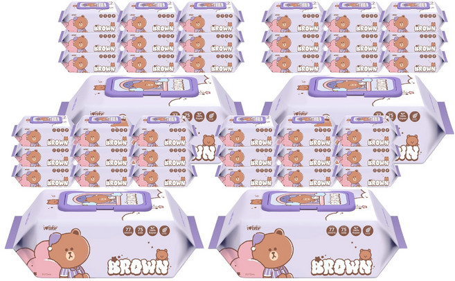 아이러브베베 라인프렌즈 드림브라운 물티슈 캡형, 75g, 77매, 40개