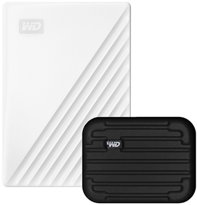 WD My Passport 휴대용 외장하드 + 파우치, 1TB, 화이트
