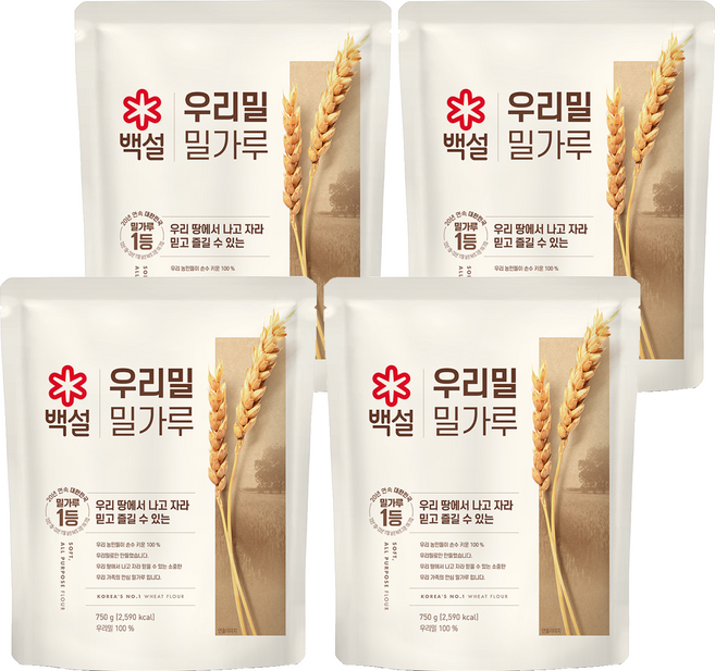 백설 우리밀 밀가루, 750g, 4개