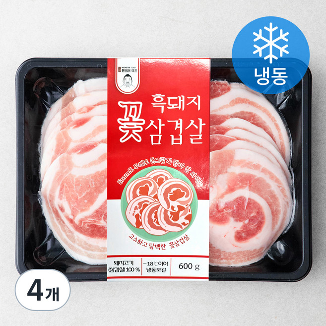 몬스터쉐프의 흑돼지 꽃삼겹살 (냉동), 600g, 4개