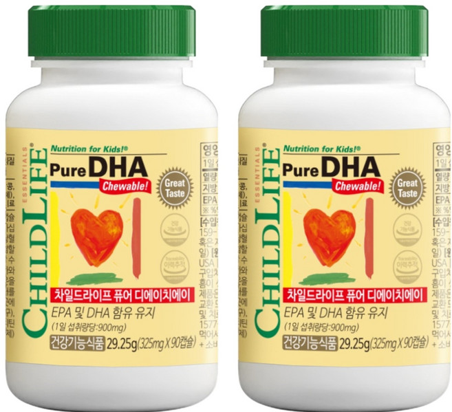 차일드라이프 퓨어 DHA 오메가3 딸기맛, 90정, 2개