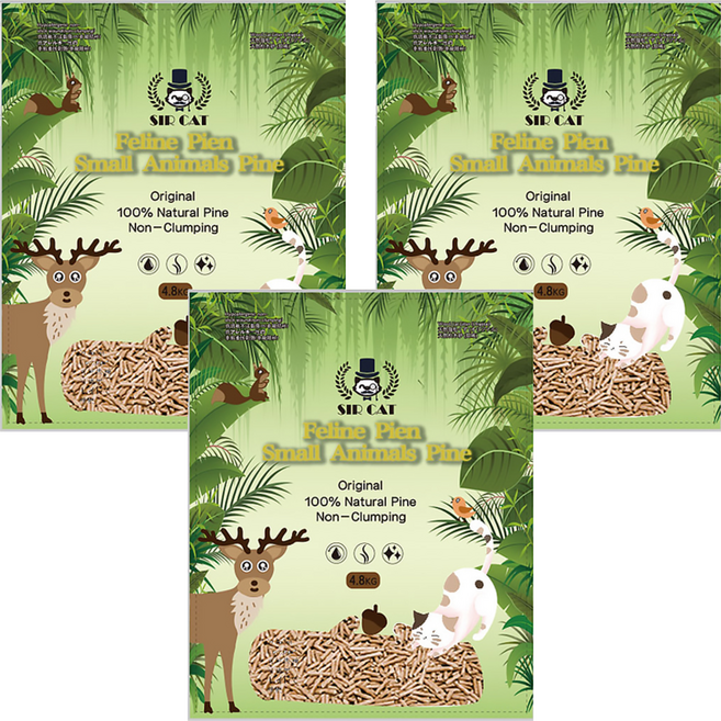 SIR CAT 貓爵士 松木貓砂 雙層貓砂盆專用 100%天然松木 低塵 超強吸收, 4.8kg, 3包