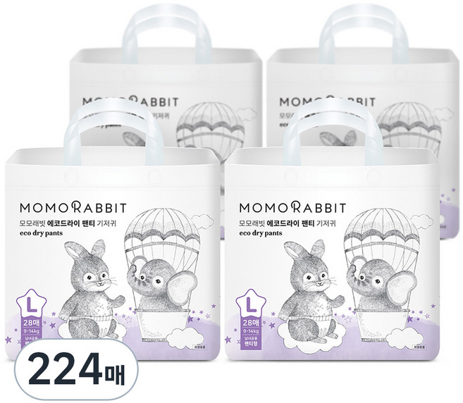 모모래빗 에코드라이 팬티형 기저귀 남여공용, 대형(L), 224매