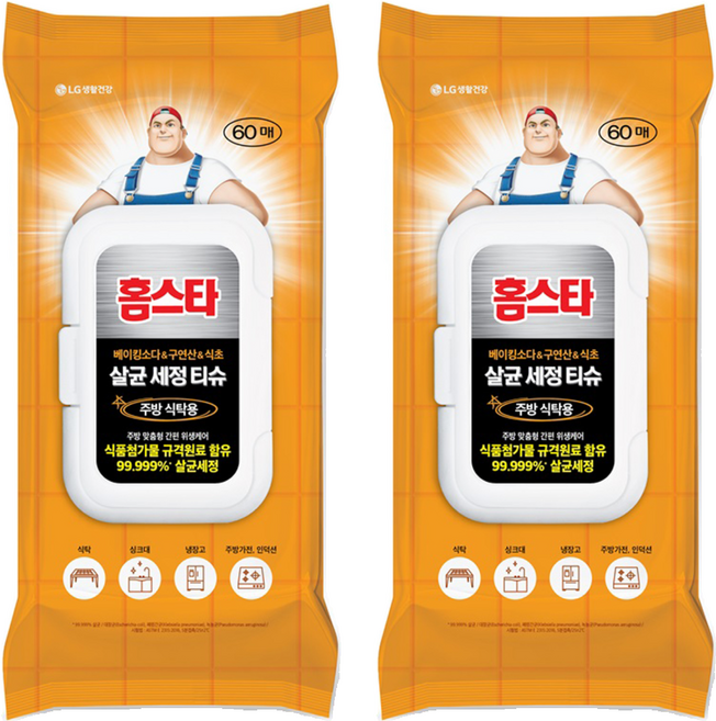 홈스타 살균세정티슈 주방식탁용 60p, 2개