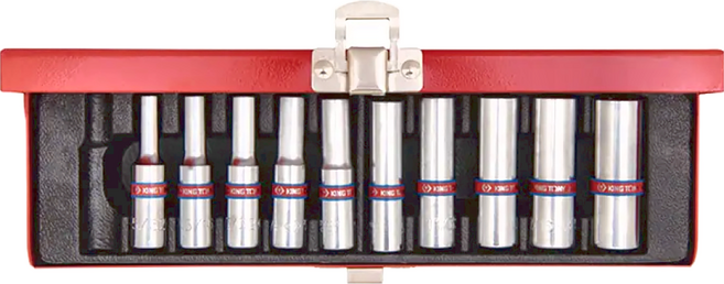 KING TONY 金統立 10件式1/4" 二分 DR 六角長套筒組 KT2510SR, 1組