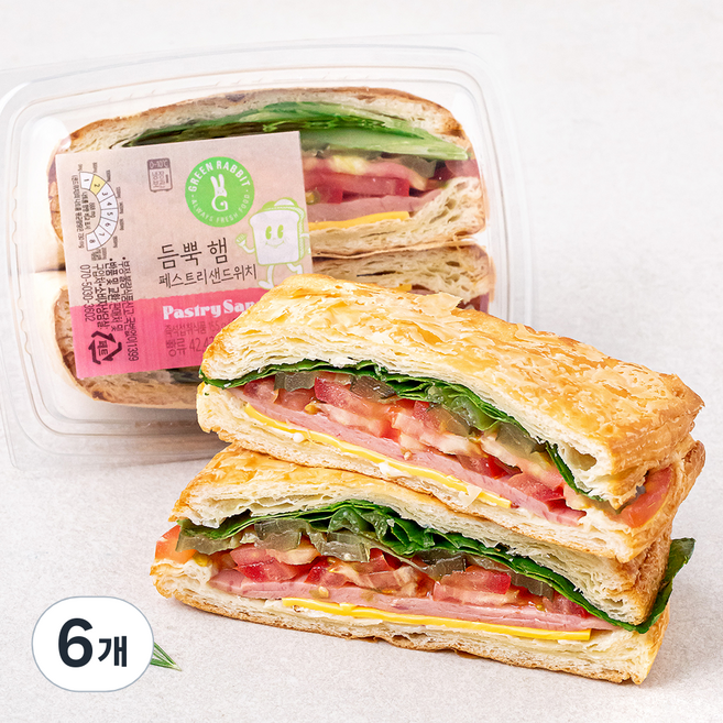 그린래빗 듬뿍 햄 페스트리 샌드위치, 155g, 6개