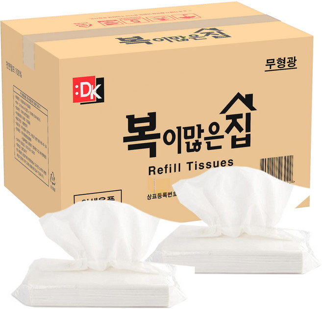 복이많은집 천연펄프 리필 티슈 2겹, 100매, 50개