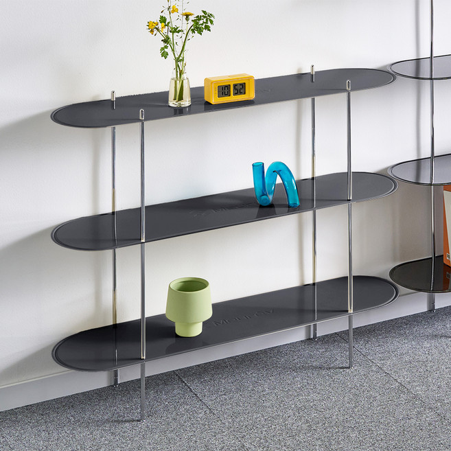 뮤레브 타원 철제 모듈 미드센츄리 모던 사이드 테이블 선반, 블랙, 3단