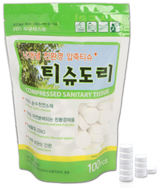 티슈도리 압축 미니 티슈 100p, 1개