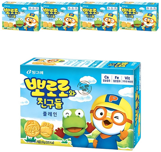 빙그레 뽀로로와친구들 플레인 크래커, 65g, 5개